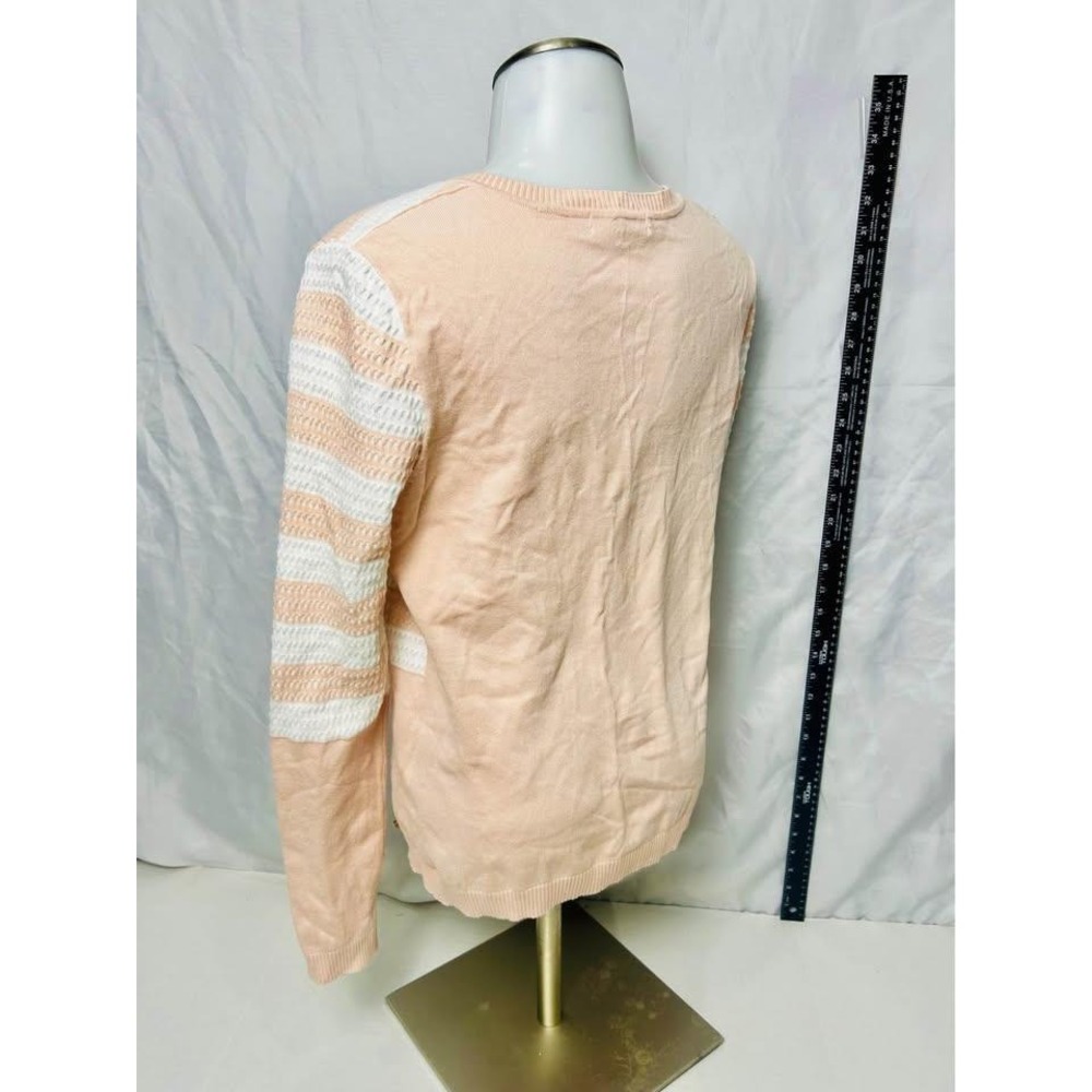 Calvin Klein ~ Women Striped Button Front Cardigan ~ Peach & White ~ Size Small - Picture 4 of 10